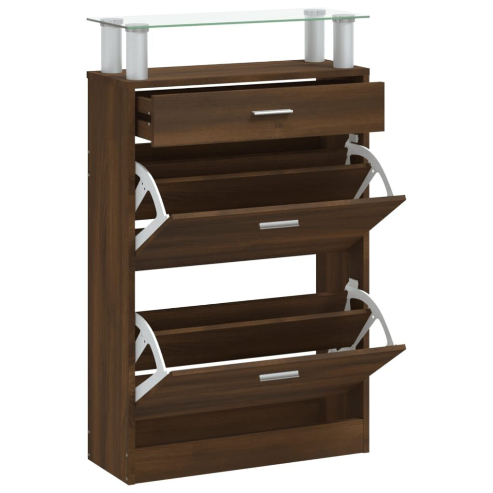 (Brown oak) vidaXL Shoe Cabinet with a Drawer and a Top Glass Shelf Wood Multi Colours