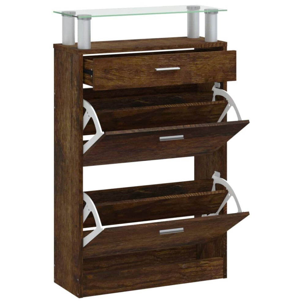 (Smoked oak) vidaXL Shoe Cabinet with a Drawer and a Top Glass Shelf Wood Multi Colours