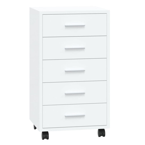 VidaXL (High gloss white) Office Unit Document Storage Organiser with Castors 5 Drawers Multi Colours