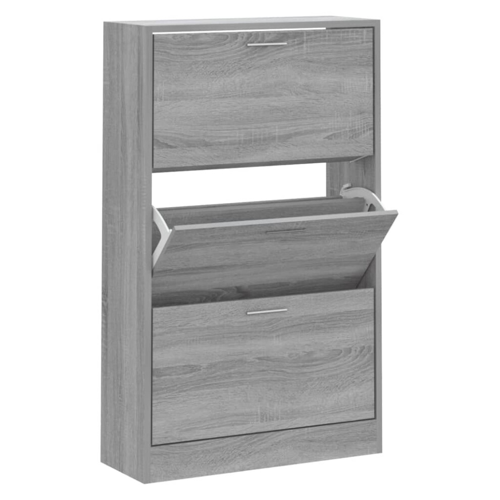 (Grey sonoma, 63 x 24 x 103 cm (W x D x H)) New Wood Shoe Cabinet 2Drawer Storage Cupboard Rack Shelf Multi Colours/Sizes