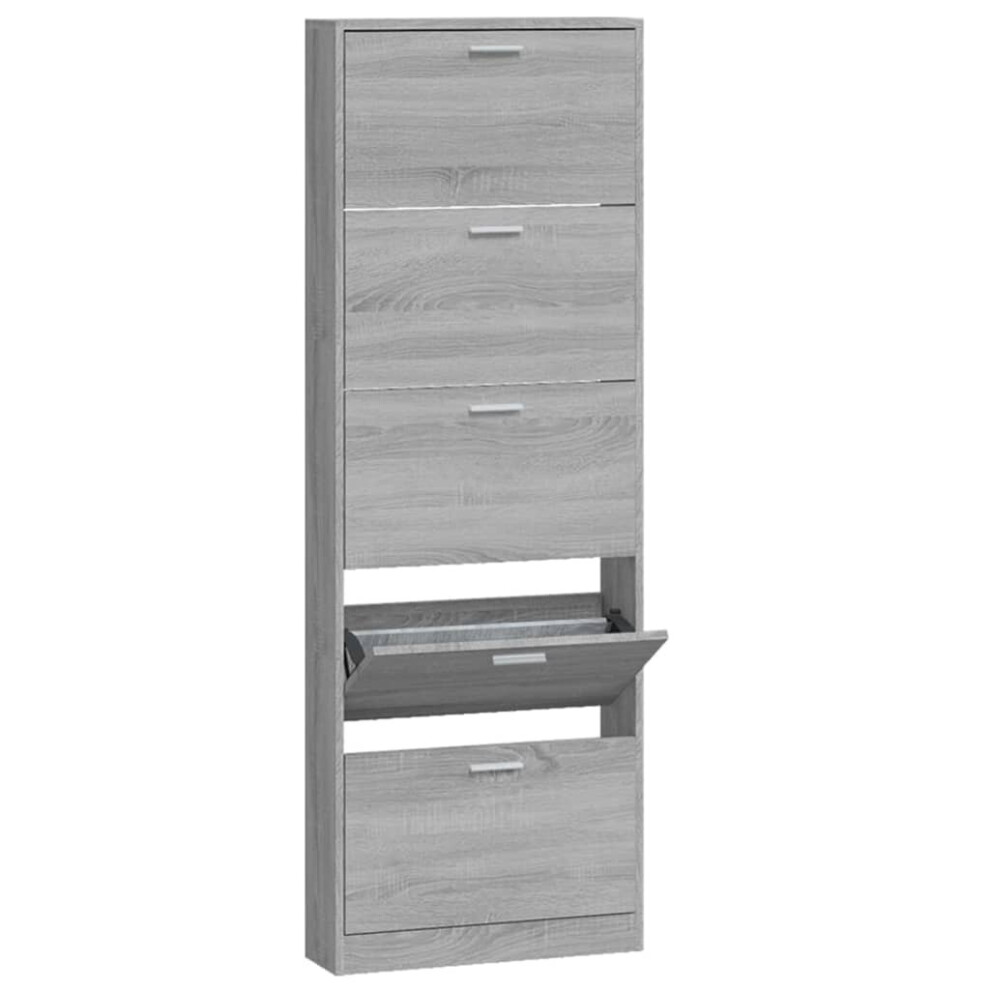 (Grey sonoma, 59 x 17 x 169 cm (W x D x H)) New Wood Shoe Cabinet 5Drawer Organiser Furniture Multi Colours Multi Sizes