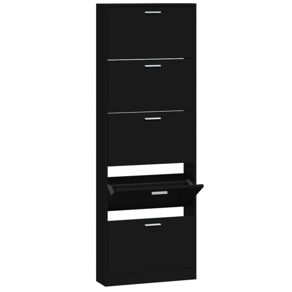 (Black, 59 x 17 x 169 cm (W x D x H)) New Wood Shoe Cabinet 5Drawer Organiser Furniture Multi Colours Multi Sizes