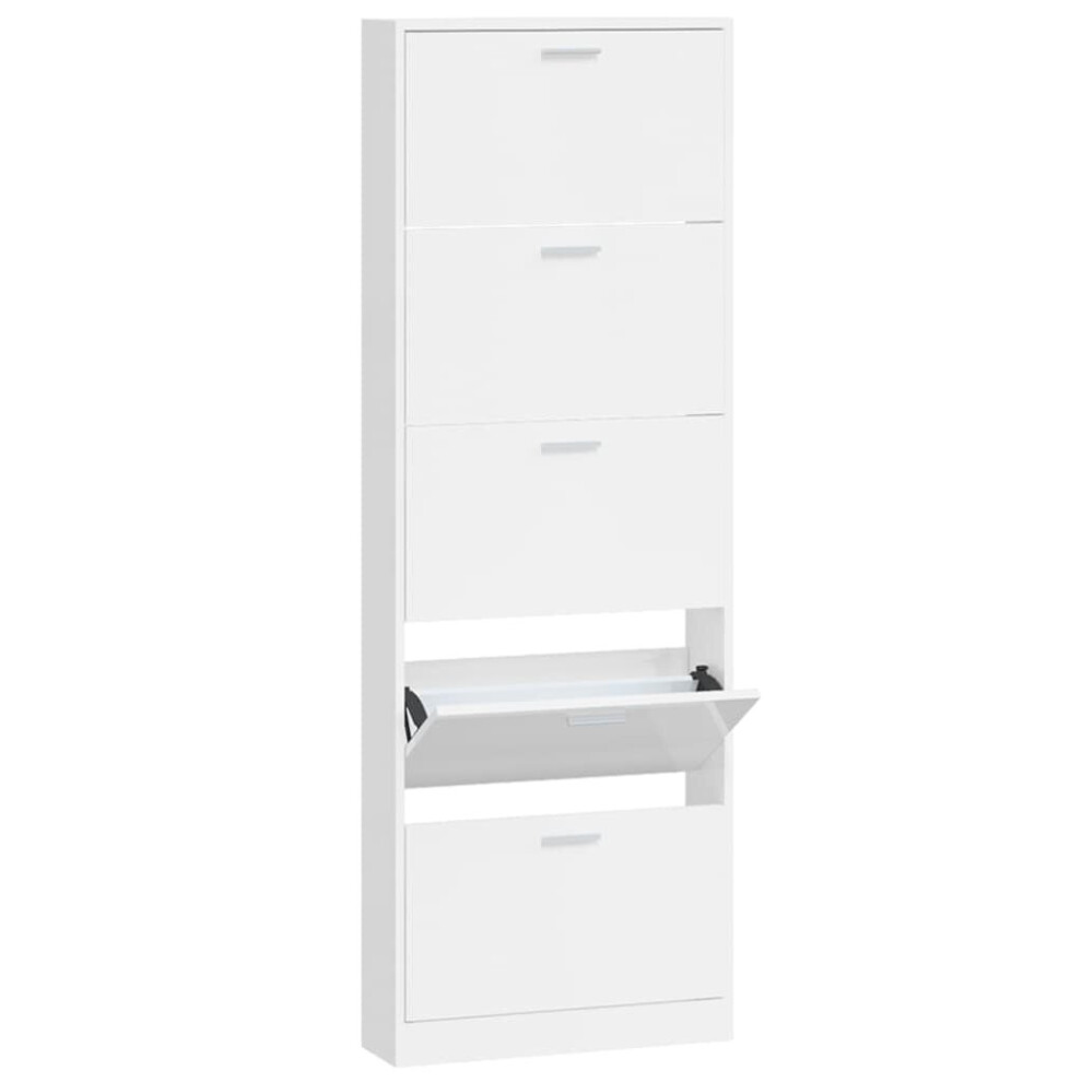 (High gloss white, 59 x 17 x 169 cm (W x D x H)) New Wood Shoe Cabinet 5Drawer Organiser Furniture Multi Colours Multi Sizes