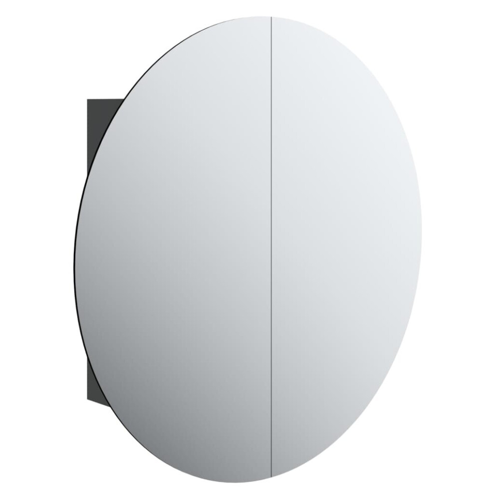 Vidaxl (Black, 80 Cm) Bathroom Cabinet With Round Mirror And Led Cabinet Storage Cupboard