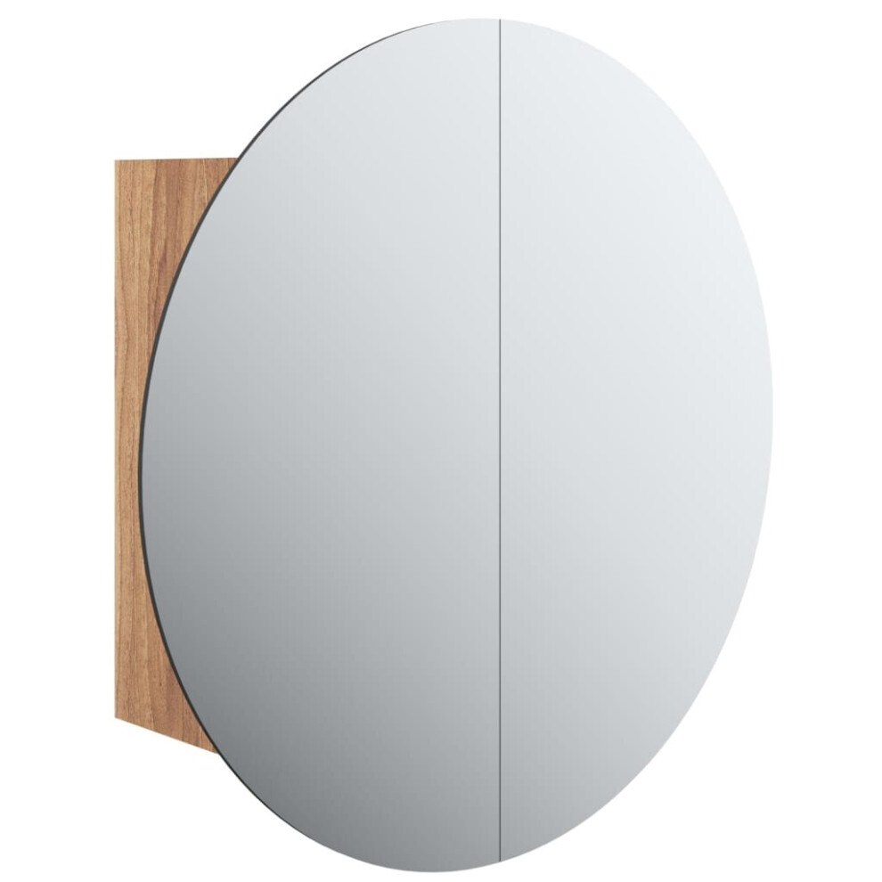 Vidaxl (Oak, 60 Cm) Bathroom Cabinet With Round Mirror And Led Cabinet Storage Cupboard