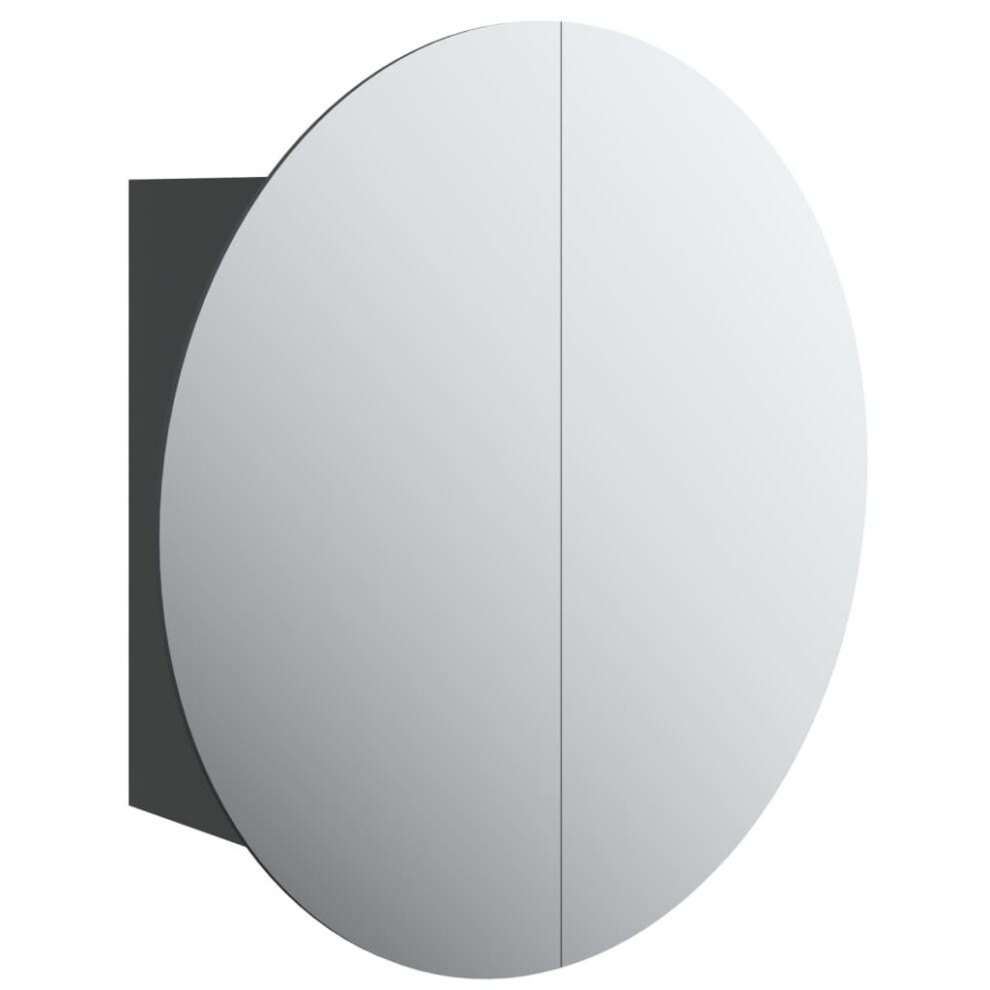 Vidaxl (Black, 60 Cm) Bathroom Cabinet With Round Mirror And Led Cabinet Storage Cupboard
