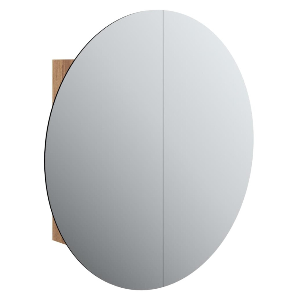 Vidaxl (Oak, 80 Cm) Bathroom Cabinet With Round Mirror And Led Cabinet Storage Cupboard