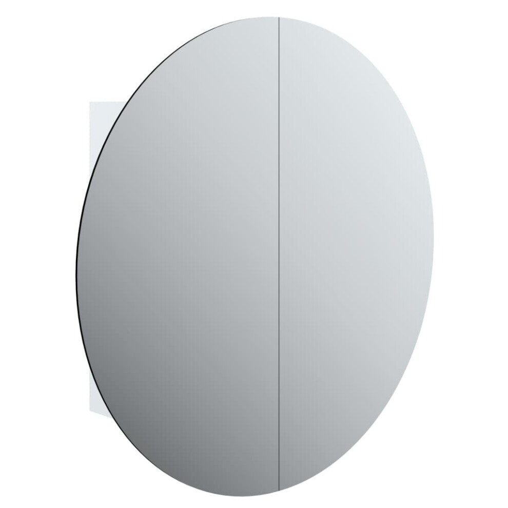 Vidaxl (White, 80 Cm) Bathroom Cabinet With Round Mirror And Led Cabinet Storage Cupboard