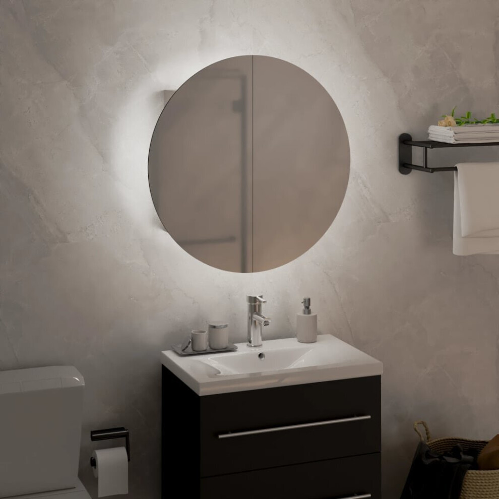 (White, 60 cm) vidaXL Bathroom Cabinet with Round Mirror and LED Cabinet Storage Cupboard