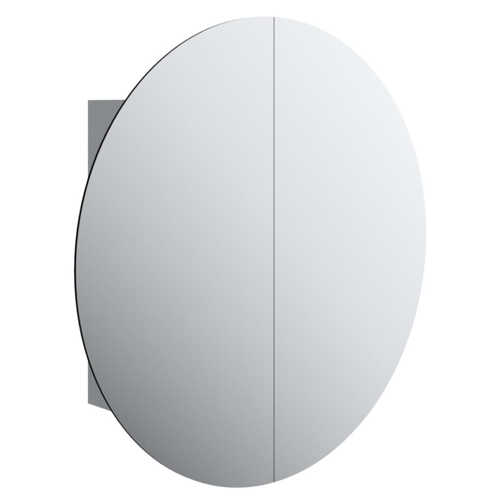 Vidaxl (Grey, 80 Cm) Bathroom Cabinet With Round Mirror And Led Cabinet Storage Cupboard