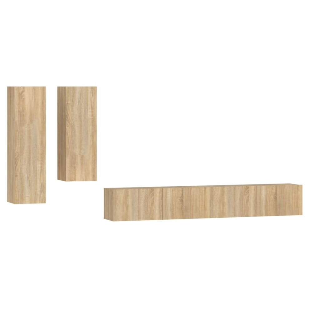 Vidaxl Brown (Sonoma Oak, 30,5 X 30 X 110 Cm (L X W X H)) Tv Cabinet Set 4 Piece Engineered Wood Multi Colours 100/80X30x30 Cm