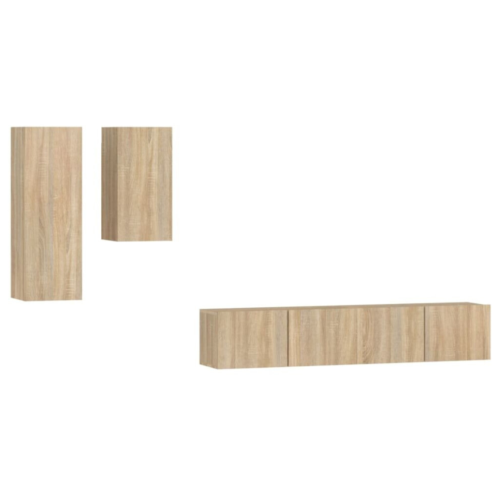 Vidaxl Brown (Sonoma Oak, 30,5 X 30 X 90 Cm (L X W X H)) Tv Cabinet Set 4 Piece Engineered Wood Multi Colours 100/80X30x30 Cm