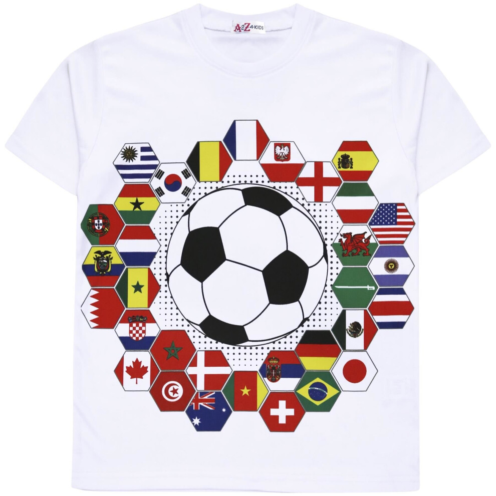 A2zkids (11-12 Years, White) Kids Girls Boys Football World Cup T Shirt