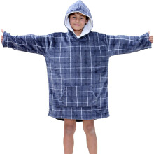 Kids Unisex Oversized Hoodie Blue Tartan Snuggle