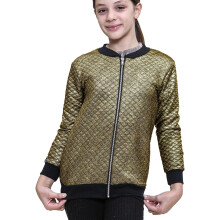 (11-12 Years, Golden) Girls Shiny Golden Quilted Casual School Jacket