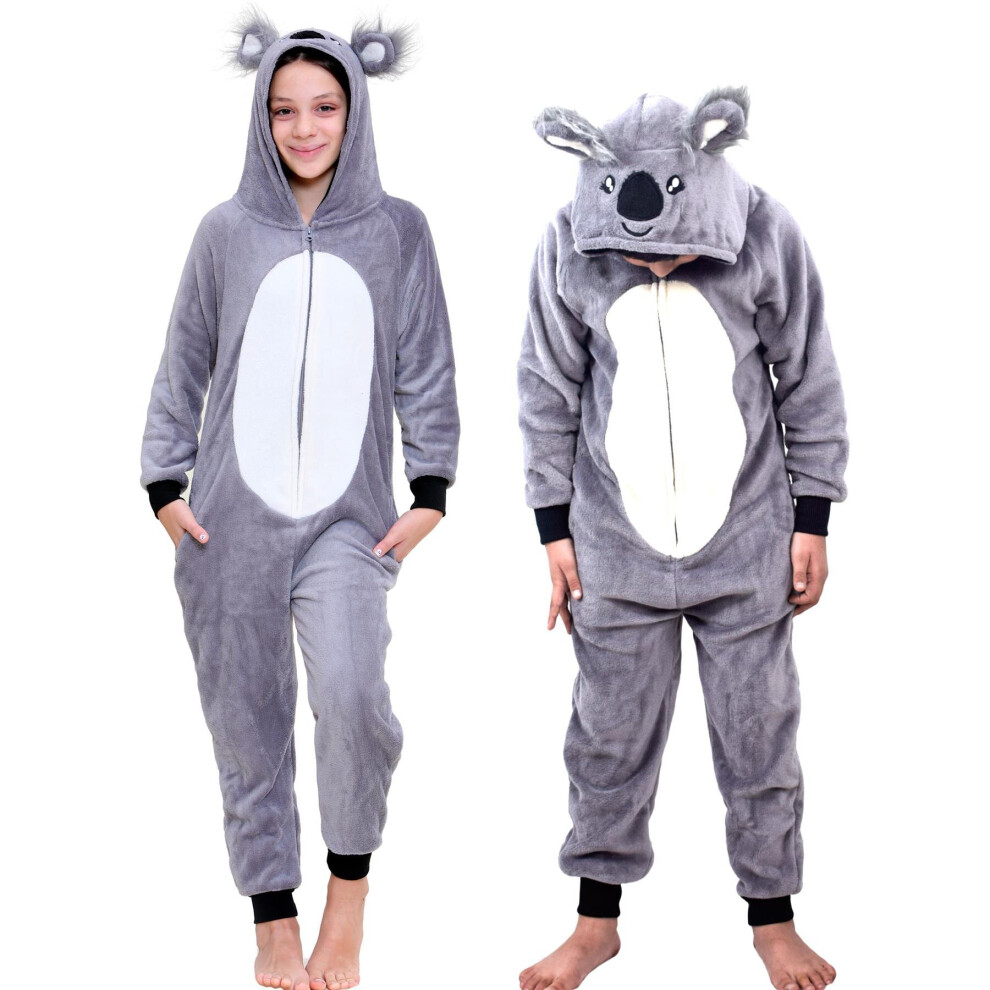 (9-10 Years, Koala) Kids Unisex Fleece Onesie Jumpsuit Koala Pyjamas