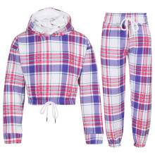 (13 Years, Purple Check) Kids Girls Purple Check Tie Dye Tracksuit