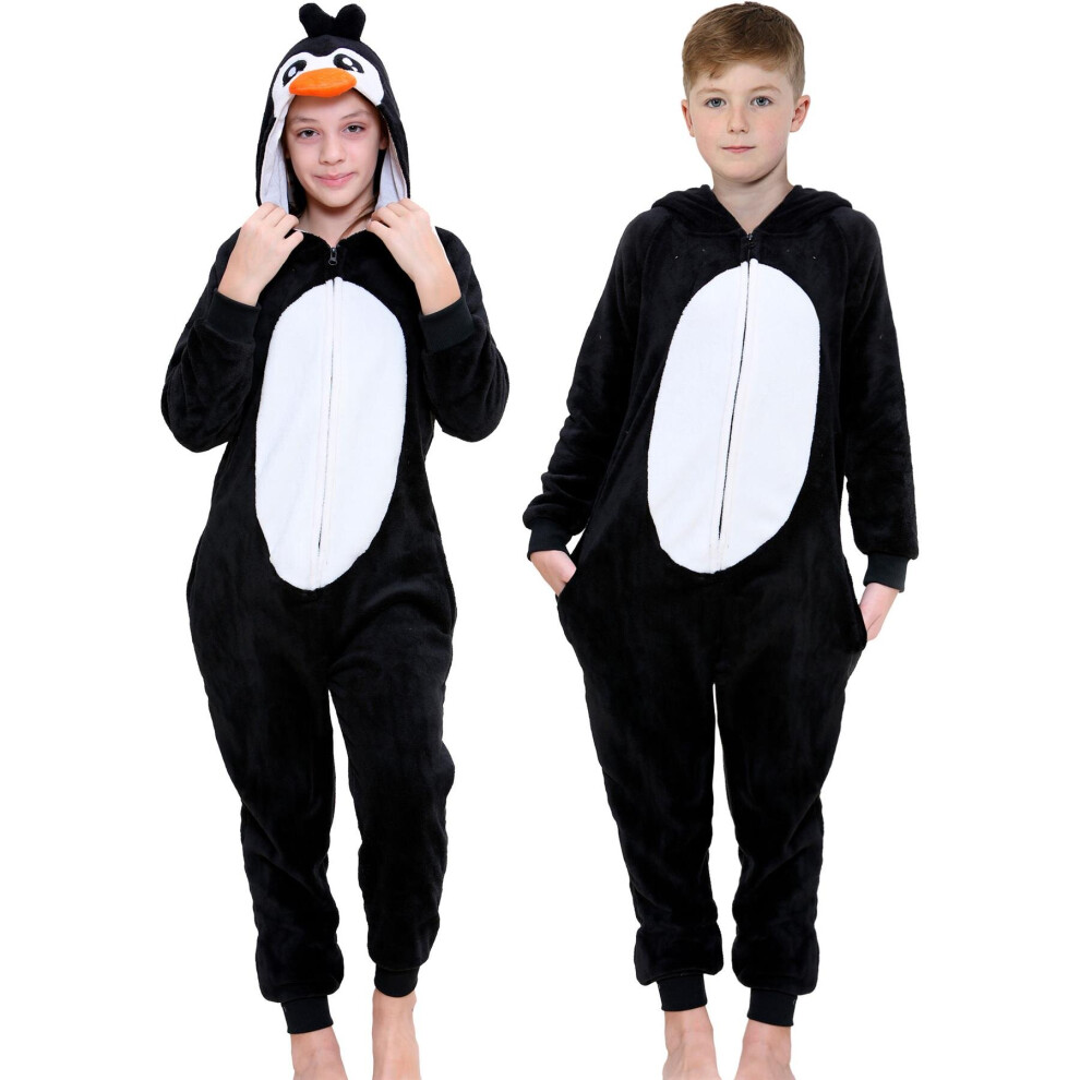 (11-12 Years, Penguin) Kids Unisex Fleece Onesie Jumpsuit Penguin Pyjamas