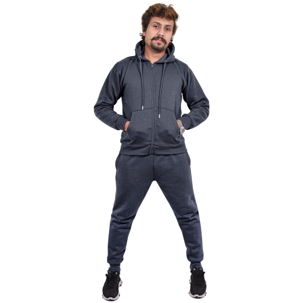 (6XL, Charcoal) Mens Plain Tracksuit Hoodie Casual Sweatpants