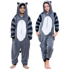 (11-12 Years, Raccoon) Kids Unisex Fleece Onesie Jumpsuit Raccon Pyjamas