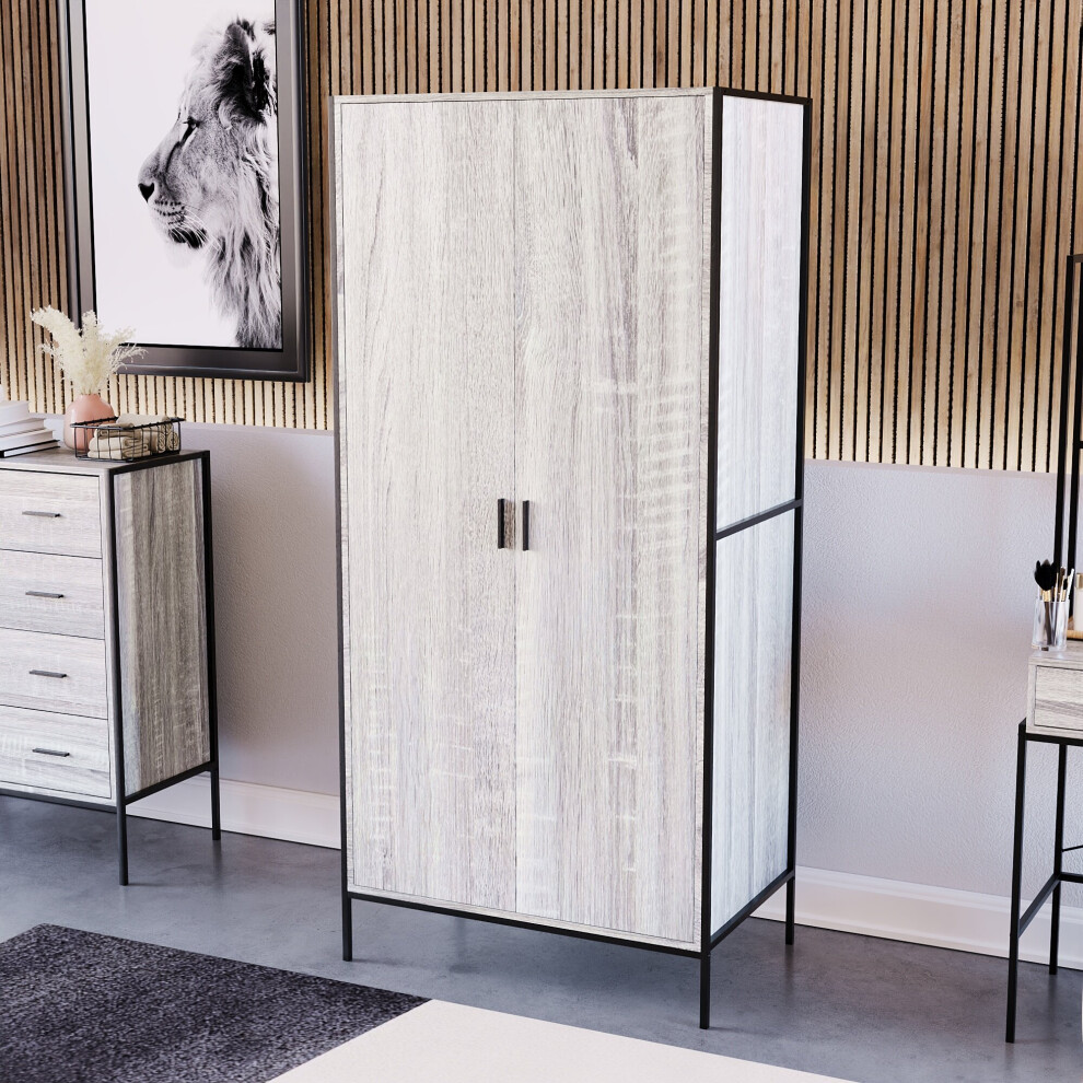 (Grey) Brooklyn 2 Door Wardrobe Industrial Furniture
