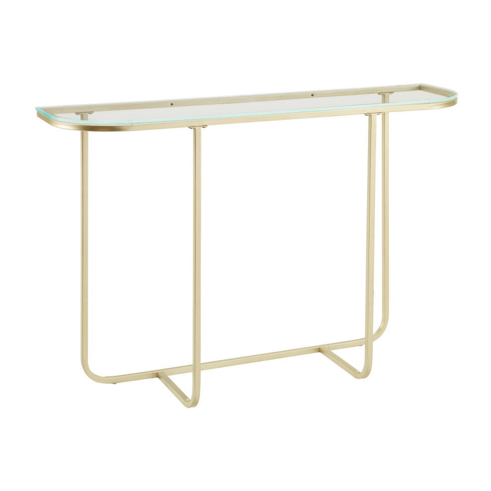 (Glass Top and Gold Legs) Curved Entry Console Foyer Side Table Living Room