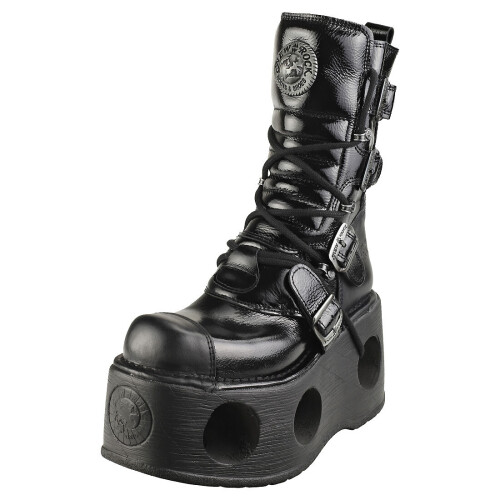 New Rock (43) New Rock Unisex Patent Spring Neptuno Plattformstiefel Schwarz