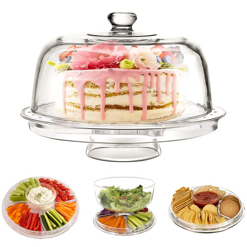6 IN 1 Modern Design Multi Functional Cake Stand & Dome Plastic Cover Salad Bowl 1