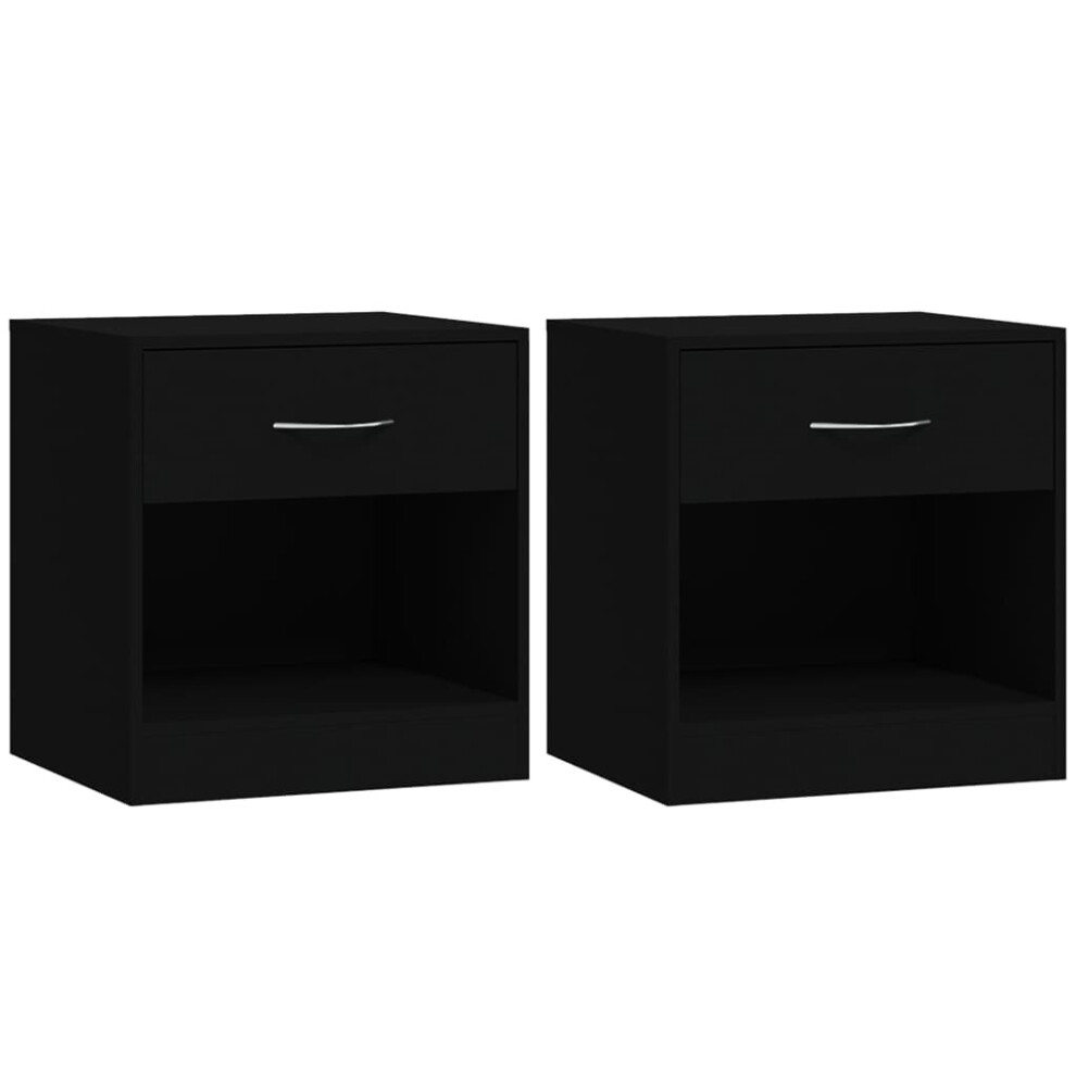 (Black) vidaXL 2x Bedside Cabinets with Drawer Nightstand Bedroom Table Multi Colours