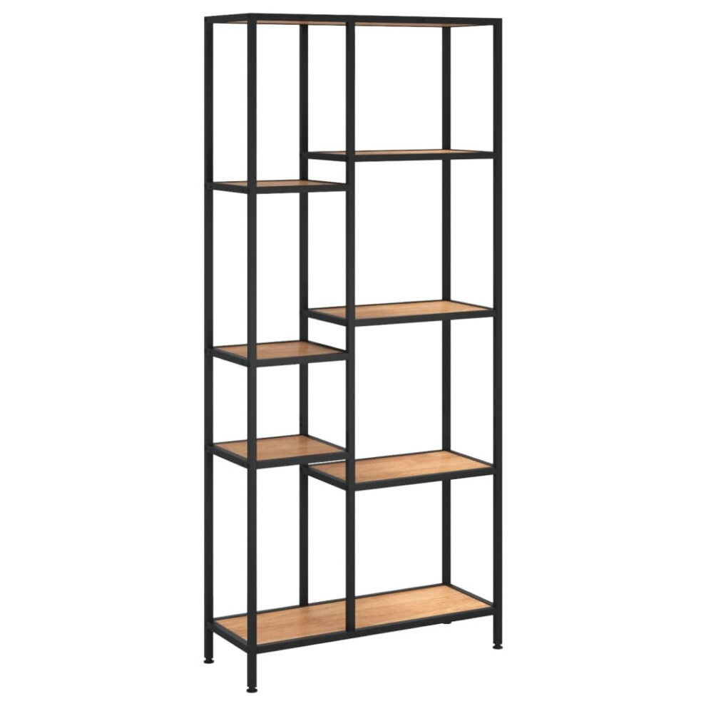Vidaxl (Light Brown And Black, 80 X 30 X 180 Cm (W X D X H)) Book Shelf Bookcase Storage Rack Organiser Steel And Engineered Wood