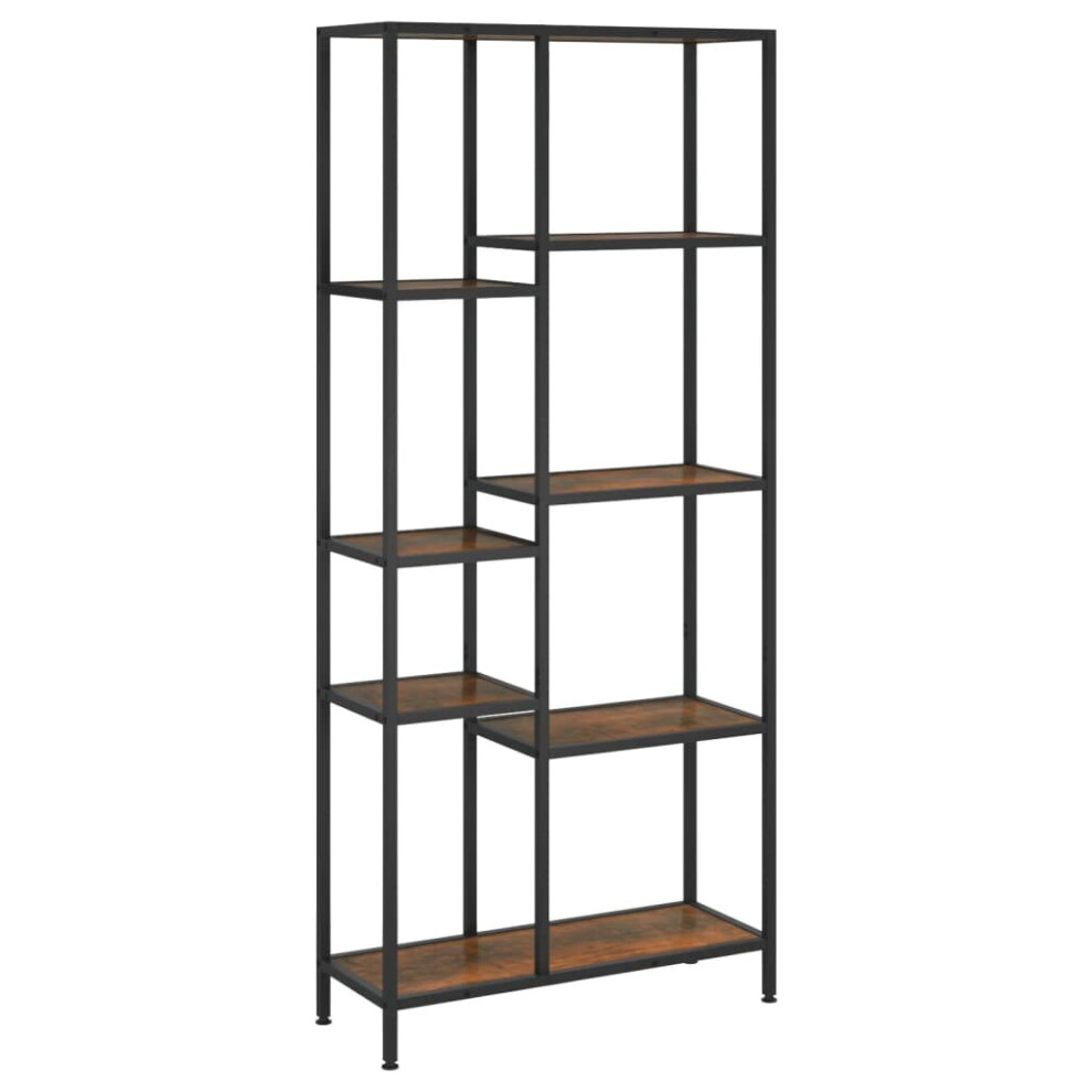 Vidaxl (Dark Brown And Black, 80 X 30 X 180 Cm (W X D X H)) Book Shelf Bookcase Storage Rack Organiser Steel And Engineered Wood
