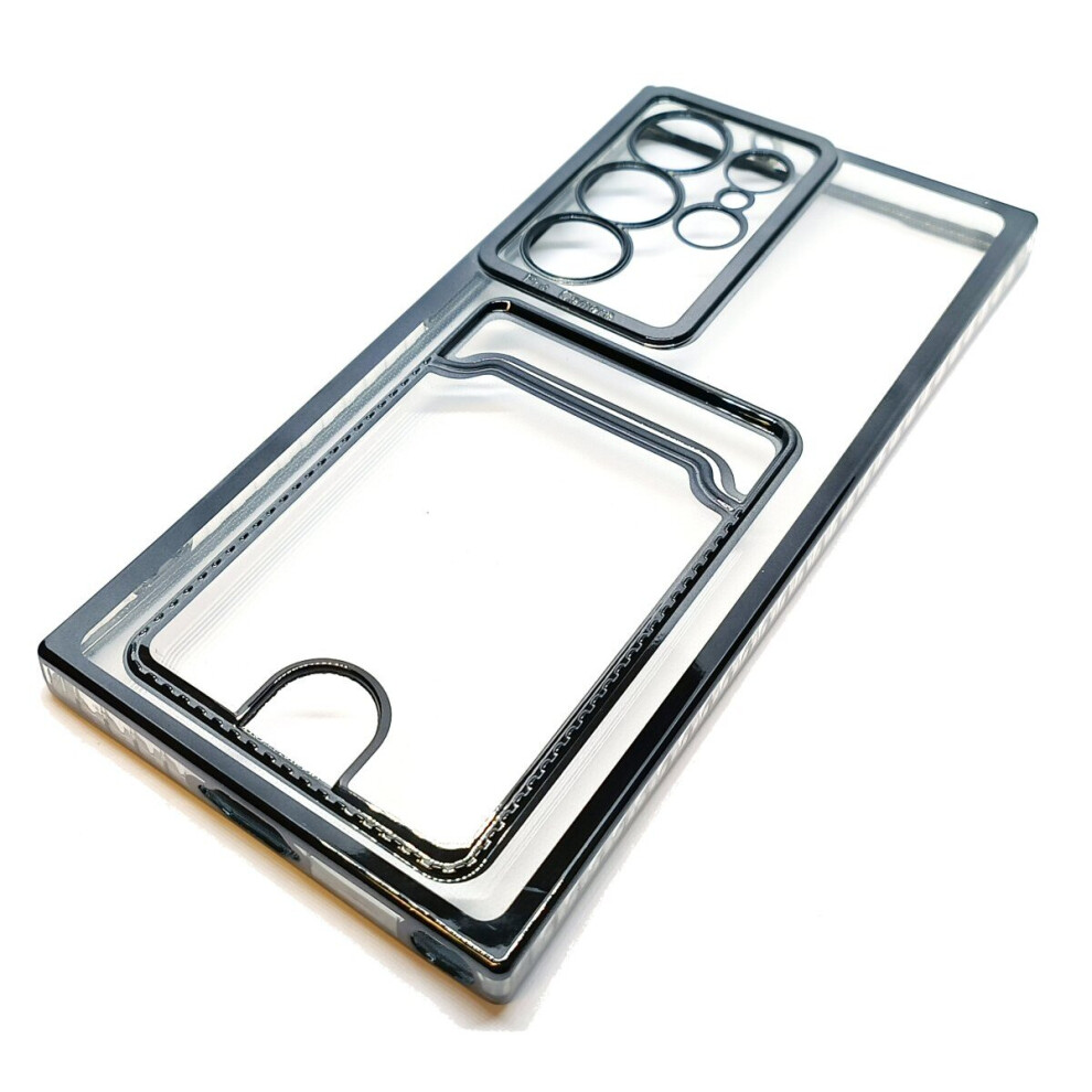 Compatible With Samsung S23 Ultra - Clear View Card Holder Gel Case With Styled Edge - Black 9145584616429