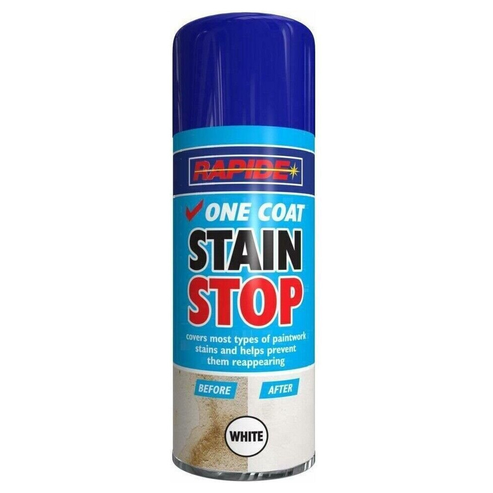 (White Stain Stop One Coat Blocker Aerosol Damp Mould Prevent Paint Spray 400ml 1x Spray ) White Stain Stop One Coat Blocker Spray 400ml