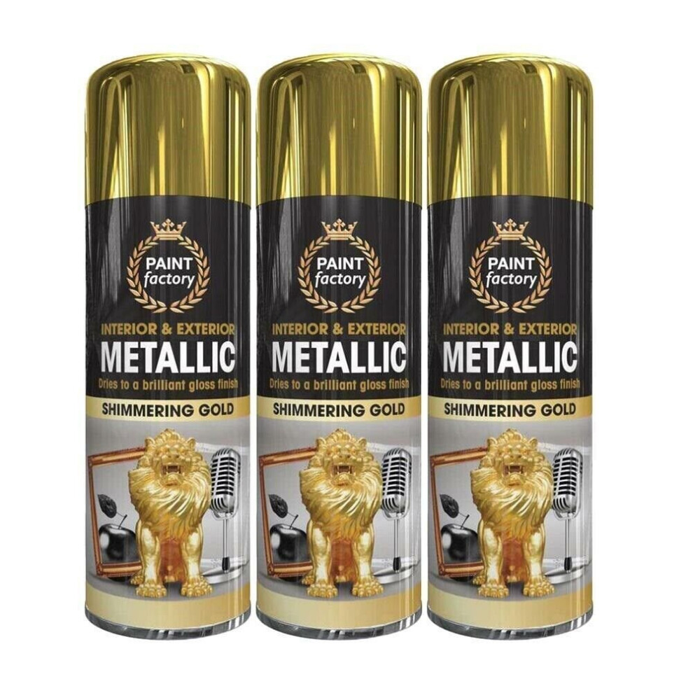 (Gold Metallic Spray Paint Auto Matt Gloss Interior & Exterior Wood Metal 400ml 3x Spray Paint) Gold Metallic Auto Matt Gloss Spray Paint 400ml