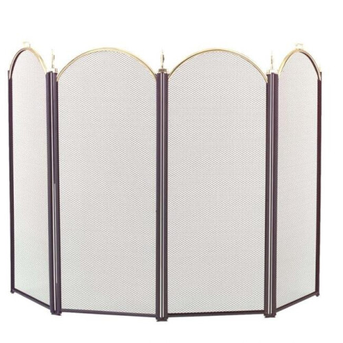 4 Fold Arched Screen, Black & Polished Brass