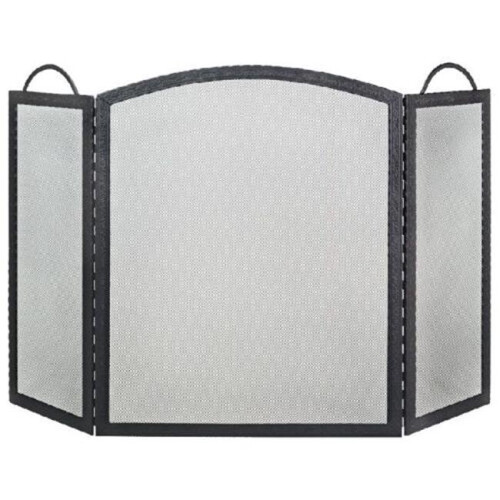 3 Fold Arched Wrought Iron Screen, Black