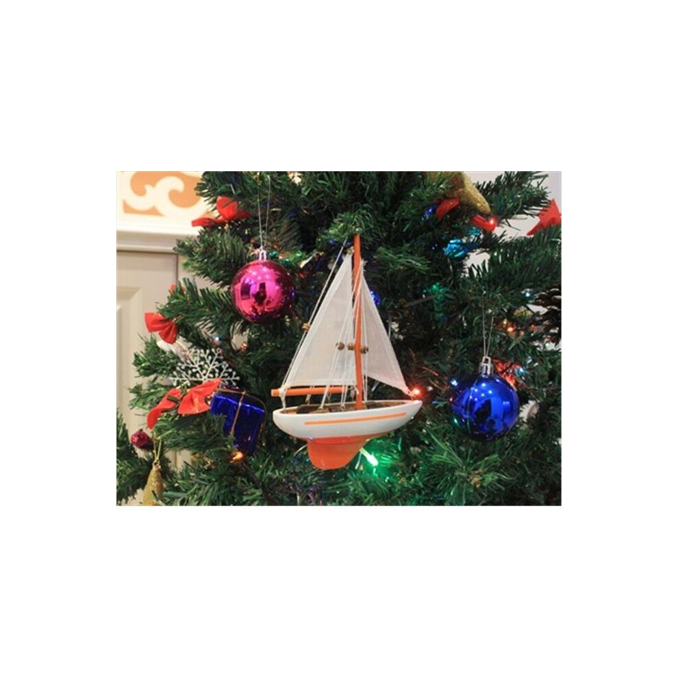 Orange Sailboat Christmas Tree Ornament 9 in. , Nautical Christmas Decoration-image-OPC-PB8FNNR-NEW