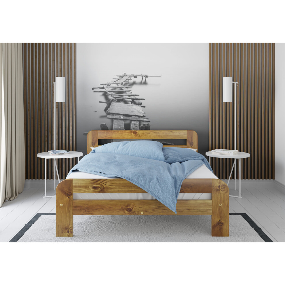 (OAK) New Wooden Solid Double Bed UK 4ft6in Size - F2