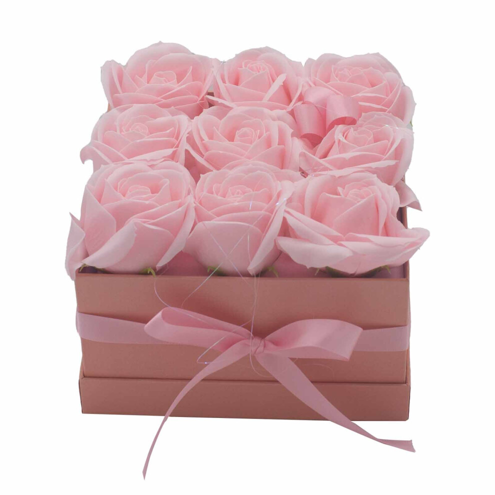 Ancient Wisdom Pink Soap Flower Gift Bouquet - 9 Roses - Square