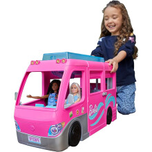 Barbie DreamCamper Vehicle Playset with 60+ Accessories - 7 Play Areas, Slide, Pool, Kitchen, Sleep Space, 2-Seater Cab