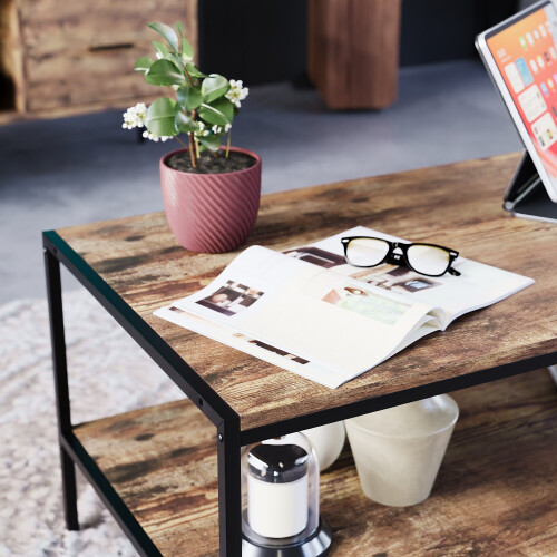 Vida Designs (Dark Wood) Brooklyn Industrial 2 Tier Open Shelf Coffee Table 2