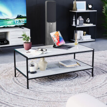 (Grey) Brooklyn Industrial 2 Tier Open Shelf Coffee Table