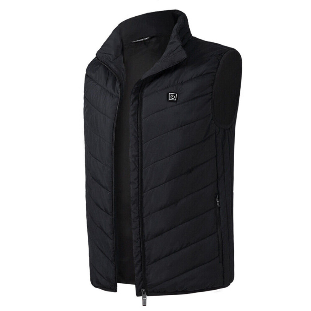 (Black, UK Size L) Electric Heated Jacket Warm Waistcoat Winter USB Vest Men Heating Body Warmer