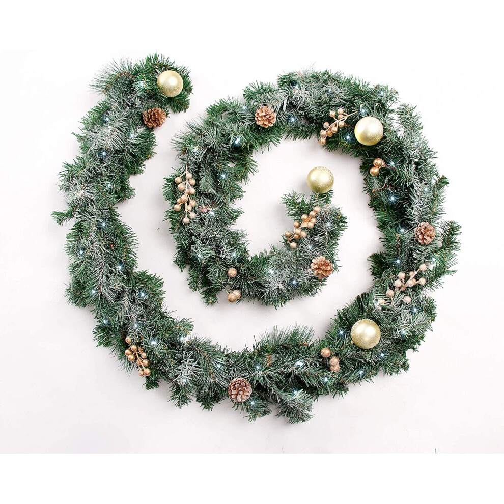 6ft - 9ft or 12ft Frosted Gold Christmas Garland - Optional Lights - 6ft / 180cm - Yes