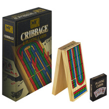 The Magic Toy Shop Traditional Wooden Cribbage Board Game Toy Folding 3 Track 9 Pegs Playing Cards