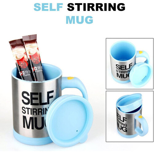 (Sky Blue) AEX Self Stirring Tea Coffee Mug with Lid 450ml 1