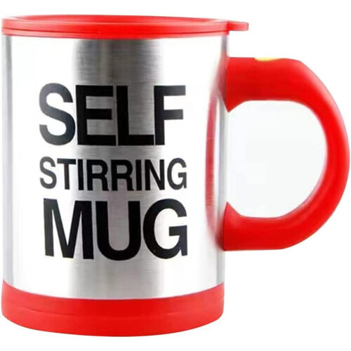 (Red) AEX Self Stirring Tea Coffee Mug with Lid 450ml