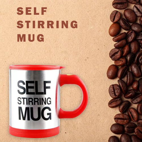 (Red) AEX Self Stirring Tea Coffee Mug with Lid 450ml 2