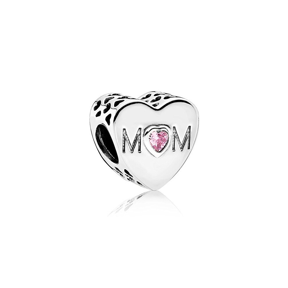 Love Heart Charm Collection Beads - Authentic S925 Sterling Silver Love Heart Family Collection with Cubic Zirconia Charms & Gift Pouch (Mum)