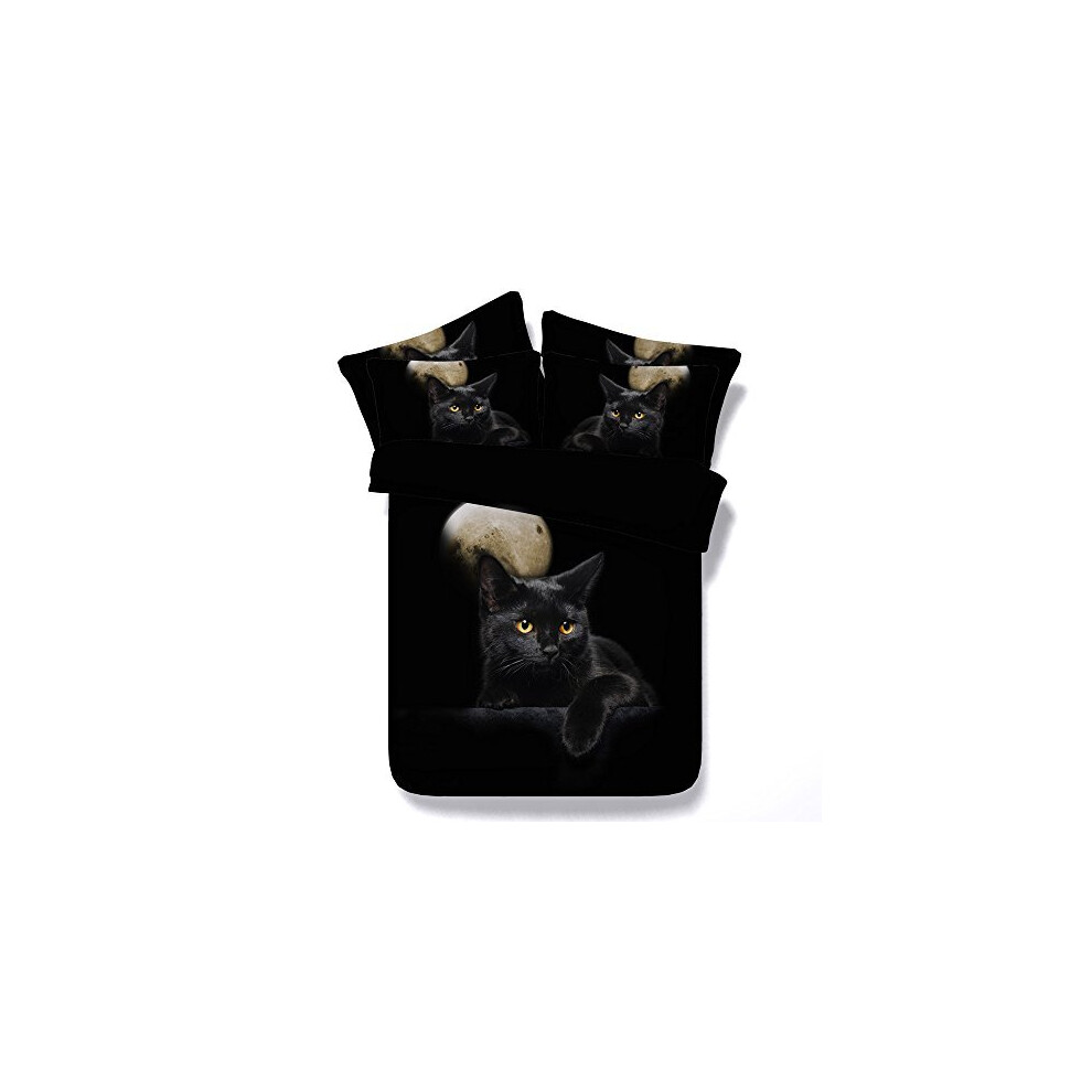 Sticker superb Cute 3D Black Cat Bedding Cover Set with Pillow Case for Children Boy Girl, Swimming Cat Dog Animal White Puppy Duvet Cover Polyester